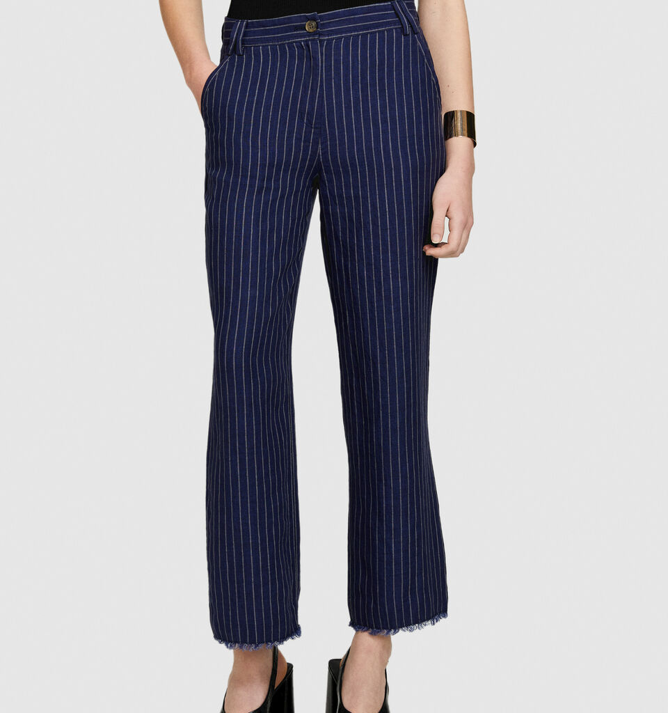 Pinstripe trousers in 100% linen - women's regular fit trousers - Dark Blue | Sisley image number 4